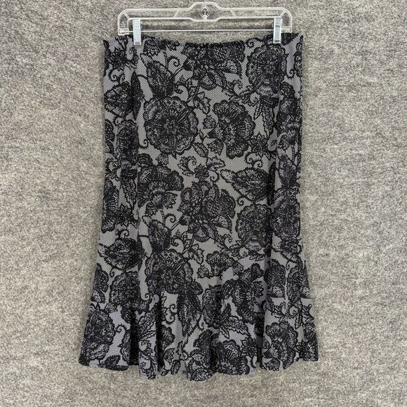 New York & Company Skirt Women L Large Gray Floral A-Line Midi Mid Rise Casual - Picture 1 of 6
